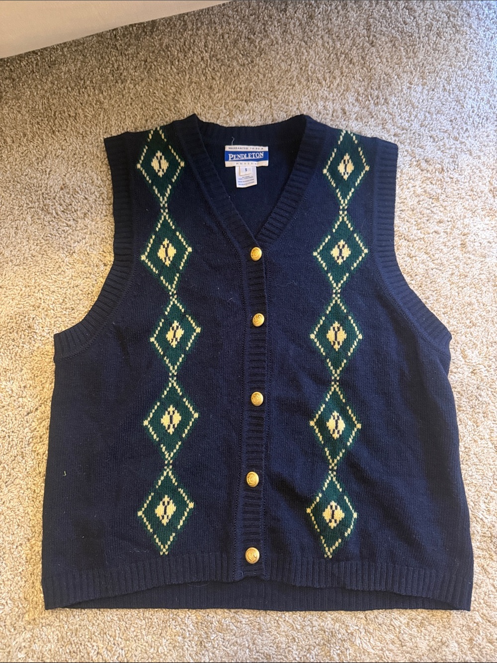 Vintage Pendleton 100% lambswool sweater vest argyle pattern size S petite